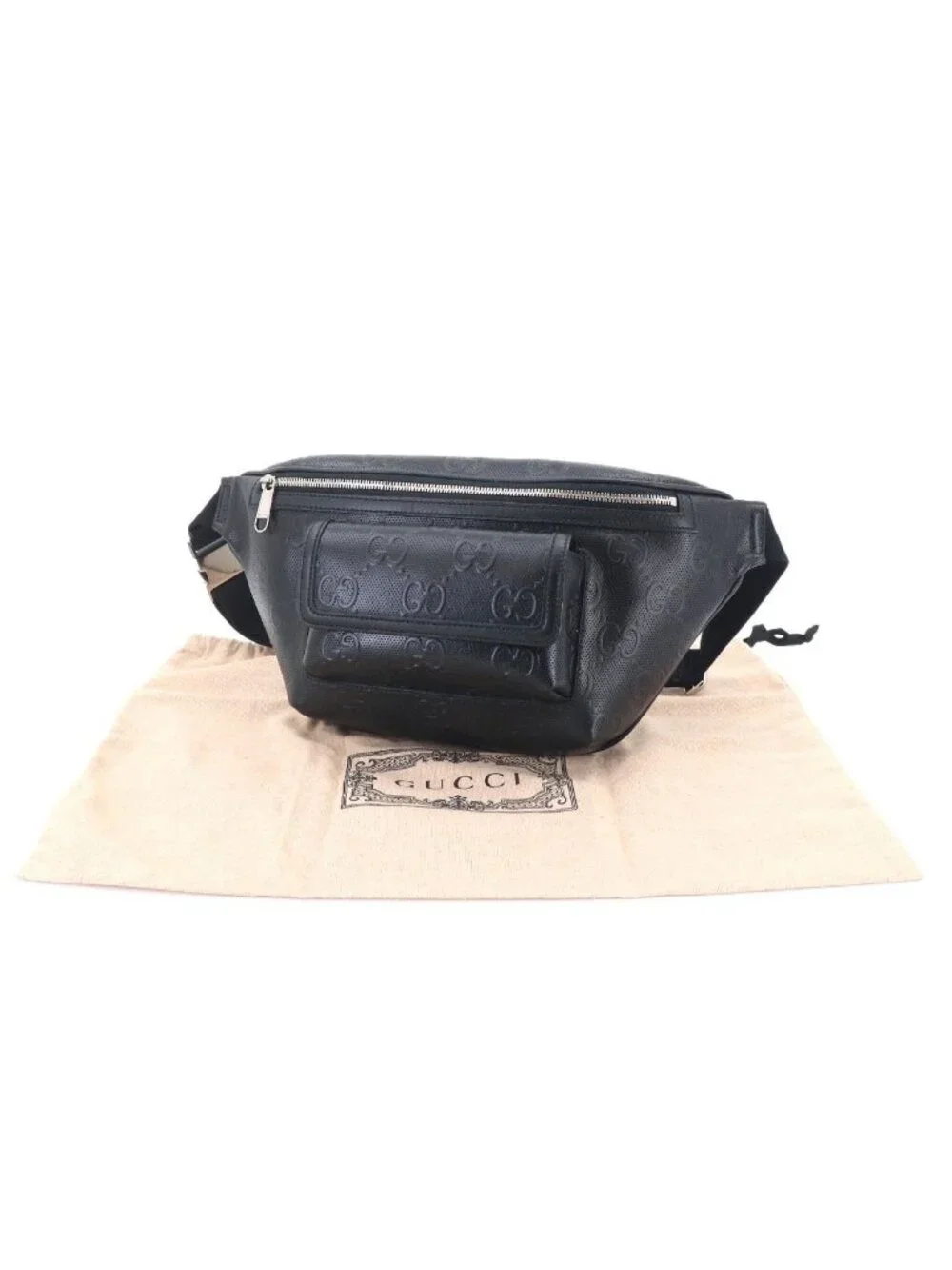 Gucci GG Embossed Belt Bag Leather Black Silver